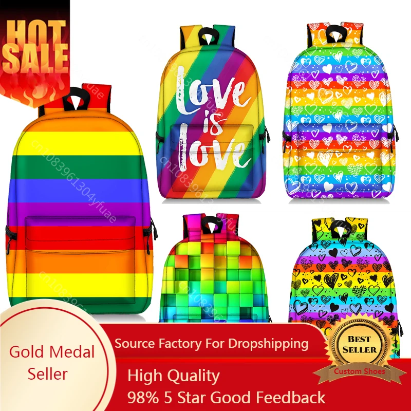 

Cute boys girls school bags kids Waterproof bookbag rainbow and loving heart schoolbag woman travel backpack Laptop bag