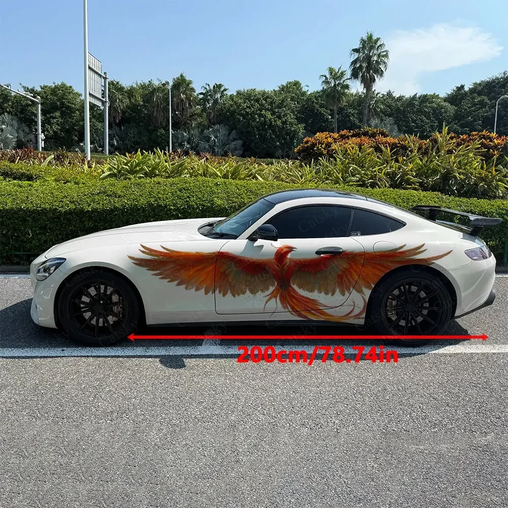 2pcs Spread-Wing Fire Phoenix Car Side Wraps, Self-Adhesive PVC Waterproof & Scratch-Resistant Stickers, Car Accessory Gift