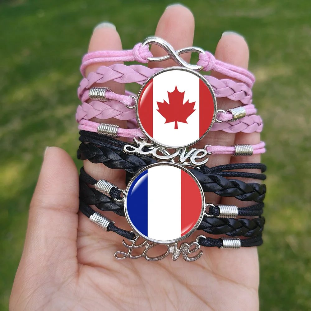 France Canada Flag Multilayer Leather Bracelet For Women Men Turkey USA Italy Somaliland Somalia Djibouti Venezuela Jewelry Gift