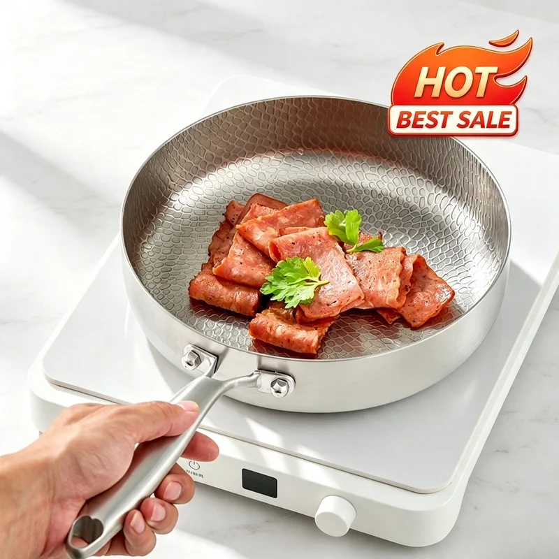 20 24 28cm Titanium Stainless Steel Non Stick Frying Pan Egg Steak Skillet Induction Gas Stove Compatible Cookware