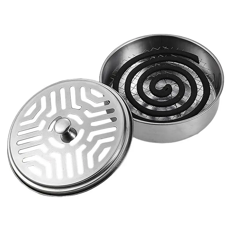 

Mosquito Coil Holder Mosquito Coils Burner Box With Cover Mosquito Coil Tray Stainless Steel Windproof Round Incense Coil Holder