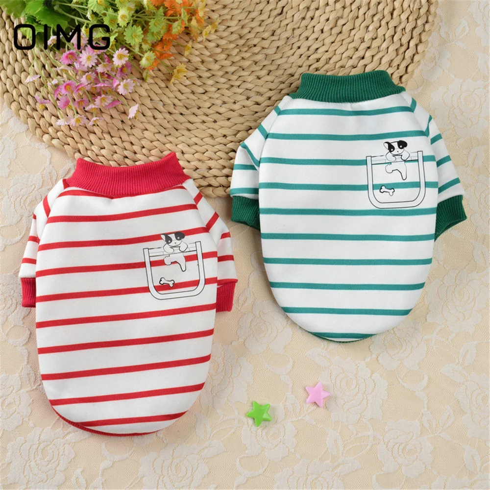 

OIMG Cute Puppy Clothing Striped Small Dogs Hoodies Corgi Schnauzer Cartoon Pet Cat Outfits Autumn Winter Dogs Clothes Sleepwear