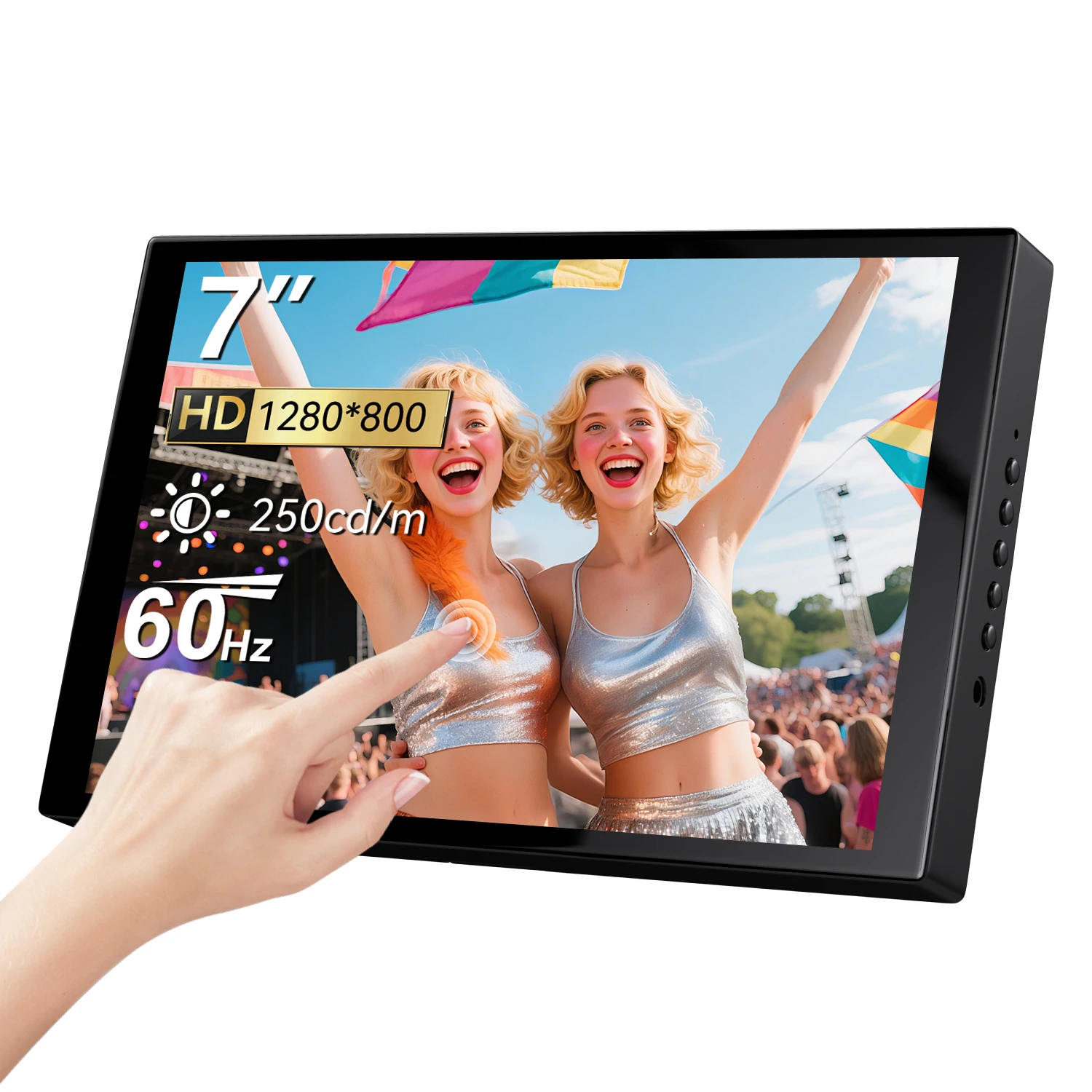 7 Inch IPS HD Touchscreen 1280x800 LCD Display with Built-in Speaker, for Phone, Computer and Game Console