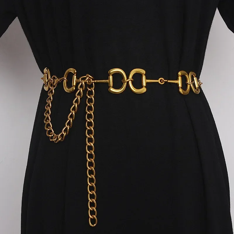 2024 Vintage Gold Waist Chain Women D Letter Fashion Belt Dress Pants Decorative Metal Belts for Women Luxury Designer Brand