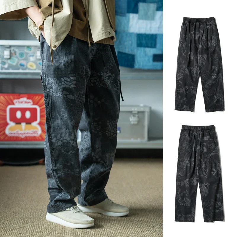 Personalizado python padrão preto cinza camuflagem perna reta cintura elástica calças casuais para homem nova chegada