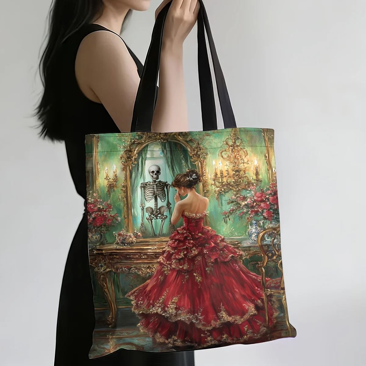 

1PC Handbag, Retro Oil Painting Pattern, Large Capacity, Reusable, Fashionable, Essential for Shopping/weekend Travel