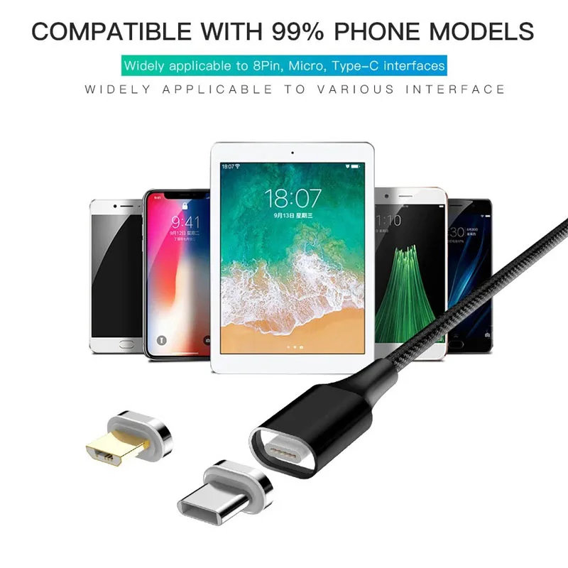 Magnetyczny kabel USB-C 3A do szybkiego ładowania i transmisji danych Micro USB do Samsung Xiaomi HUAWEI, magnetyczna ładowarka USB-C, kabel USB do telefonu komórkowego — zdjęcie produktu 6
