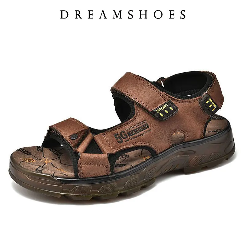 

2025 Men Sandals Leather Men Summer Shoes Man Casual Comfortable Barefoot Sandals Men Pentoufle Homme Summer Sandals Shoes