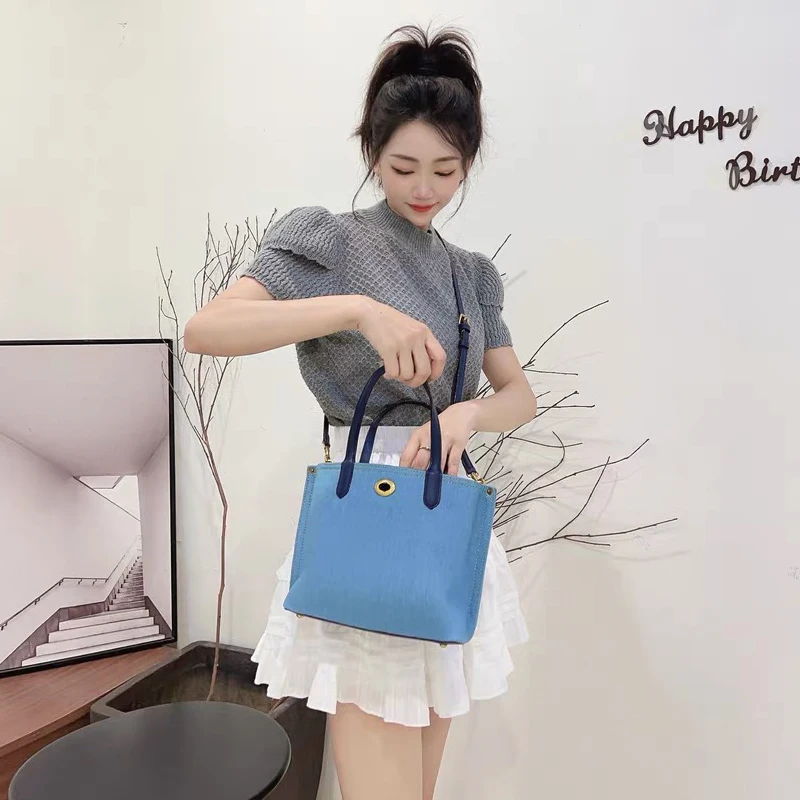 England Style Denim Small Tote Bags For Women Luxury Designer Handbags Purses 2024 New In Vintage Lock Top Handle Cloth Shoulder