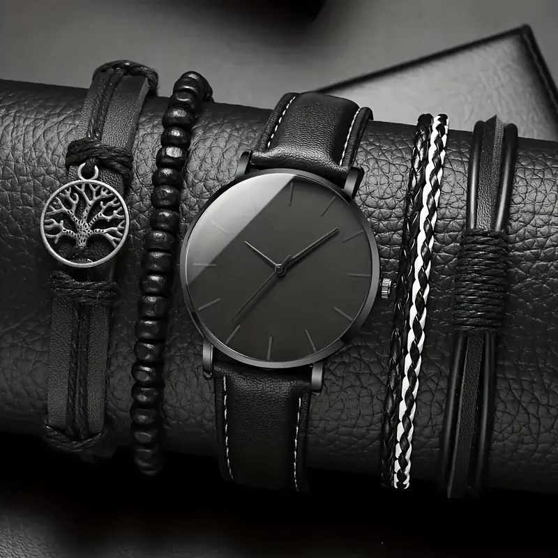 Men's Minimalist Quartz Watch with Accessories, PU Strap, Electronic Movement, Suitable for Daily Leisure and Formal Occasions