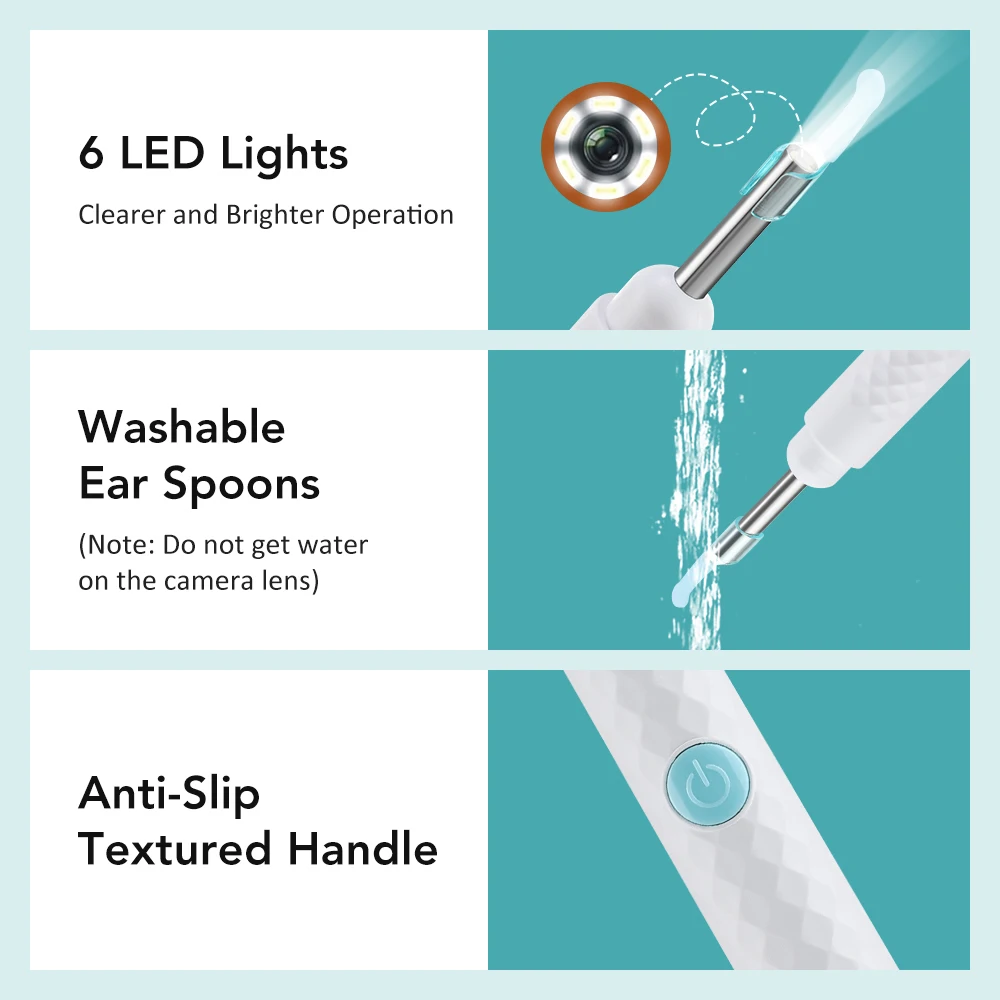 2-In-1 Smart Visual Ear Sticks 4.2MM Endoscope 1080P Camera 6 LED Lights  Wireless Ear Scope Ear Wax Removal Tools  Ear Cleaning