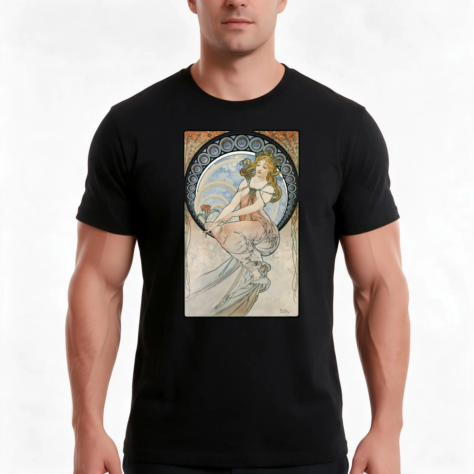 The Arts: Painting Alphonse Mucha T-Shirt Summer Casual Cotton Tee Oversized Streetwear Tops Vintage Graphic Print