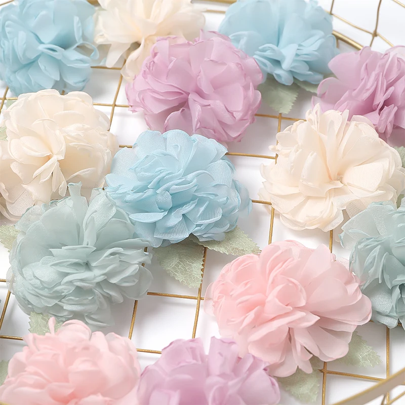 5/10 قطعة 6.5 سنتيمتر الأورجانزا الشاش زهرة DIY بها بنفسك فستان الزفاف الملابس الأحذية القبعات الديكور دبوس الشعر مجوهرات اكسسوارات ورد من الأقمشة #2