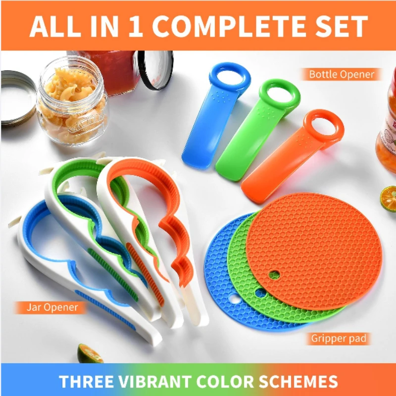 Can Opener Multi-functional Can Opener 3-piece Beer Can Opener Multi-functional Can Opener Kitchen Silicone Heat Insulation Pad