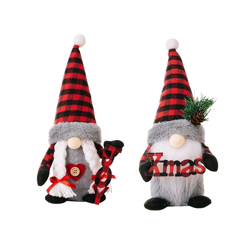 

Christmas Decorations Christmas Plaid Hat Figurine Red And Black Plaid Alphabet Standing Gnome