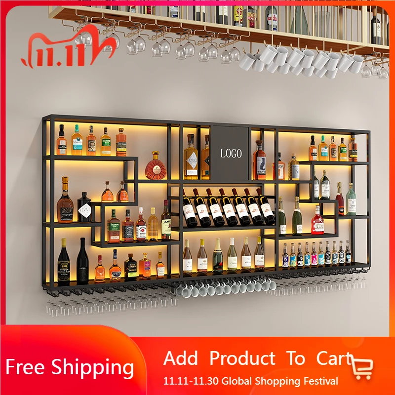 

Storage Luxury Wine Cabinet Display Antique Whiskey Standing Wine Cabinet Rustic Modern Lighted Wood Vinoteca Bar Decoration