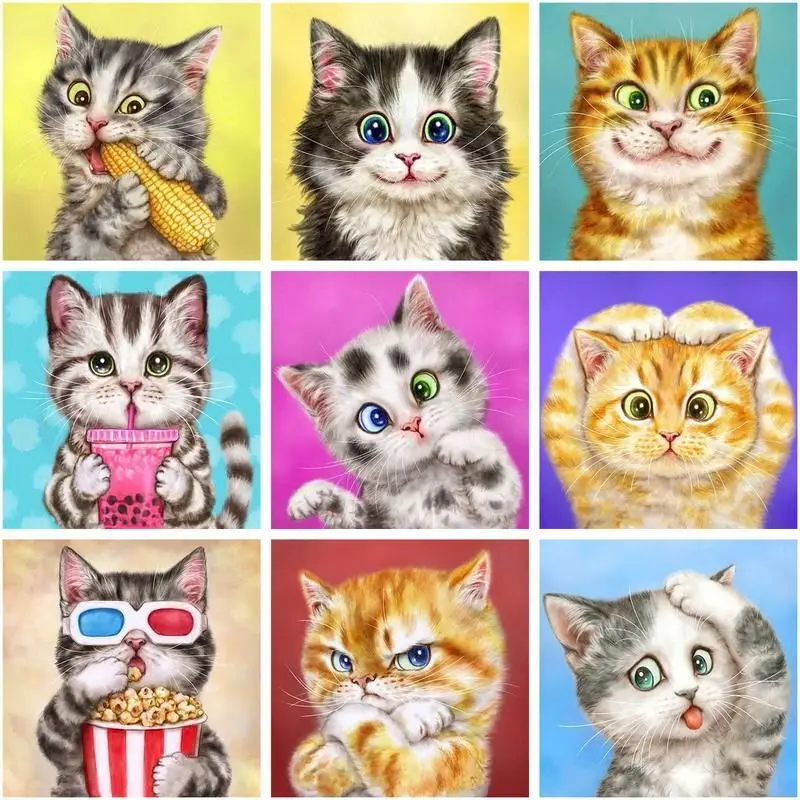 

CHENISTORY DIY Pictures By Number Cute Cat Animal DIY & Crafts Kits Drawing On Canvas Art Coloring By Numbers 40*50gift Home Dec