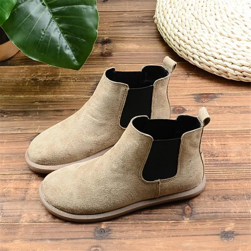 size 35 40 New Fall/winter frosted suede leather  women Vintage Chelsea ankle walking shoes boots