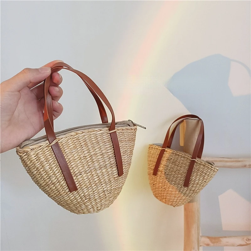 Kinder Stroh Geldbörse niedlichen Umhängetaschen für Mädchen Münz beutel Kawaii Kleinkind Rattan Strand Trage tasche Clutch Tasche