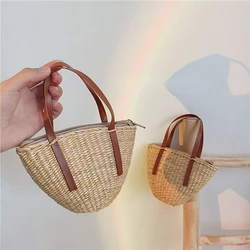 Crianças Palha Bolsa Bonito Crossbody Sacos para Meninas Moeda Bolsa Kawaii Criança Rattan Praia Tote Saco de Embreagem