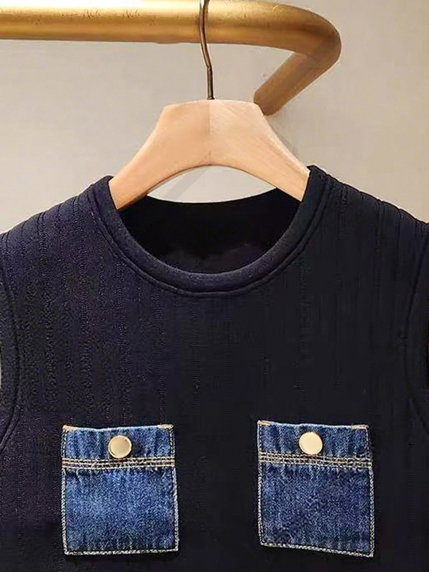 Haut de gamme femmes Denim Patchwork tricot gilet haut S maison huile du sud automne Faion trajet Sle rond Ne ort h-ape Bal