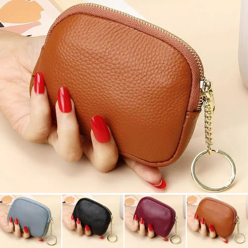 Mini Coin Pouch Faux Leather Coin Purse with Key Ring Rounded Zippered Change Pouch Mini Keychain Wallet for Coins Cards Cash
