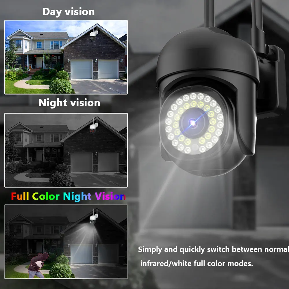5MP IP Camera HD PTZ AI Human Tracking CCTV Night Vision Full Color Smart Outdoor 5G Wifi Surveillance Camera Home Security