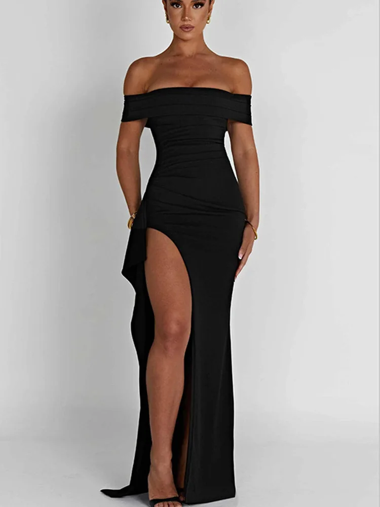 Summer Party Sexy Evening Dress One Shoulder Black Elegant Women Dress Fashion Long Dresses