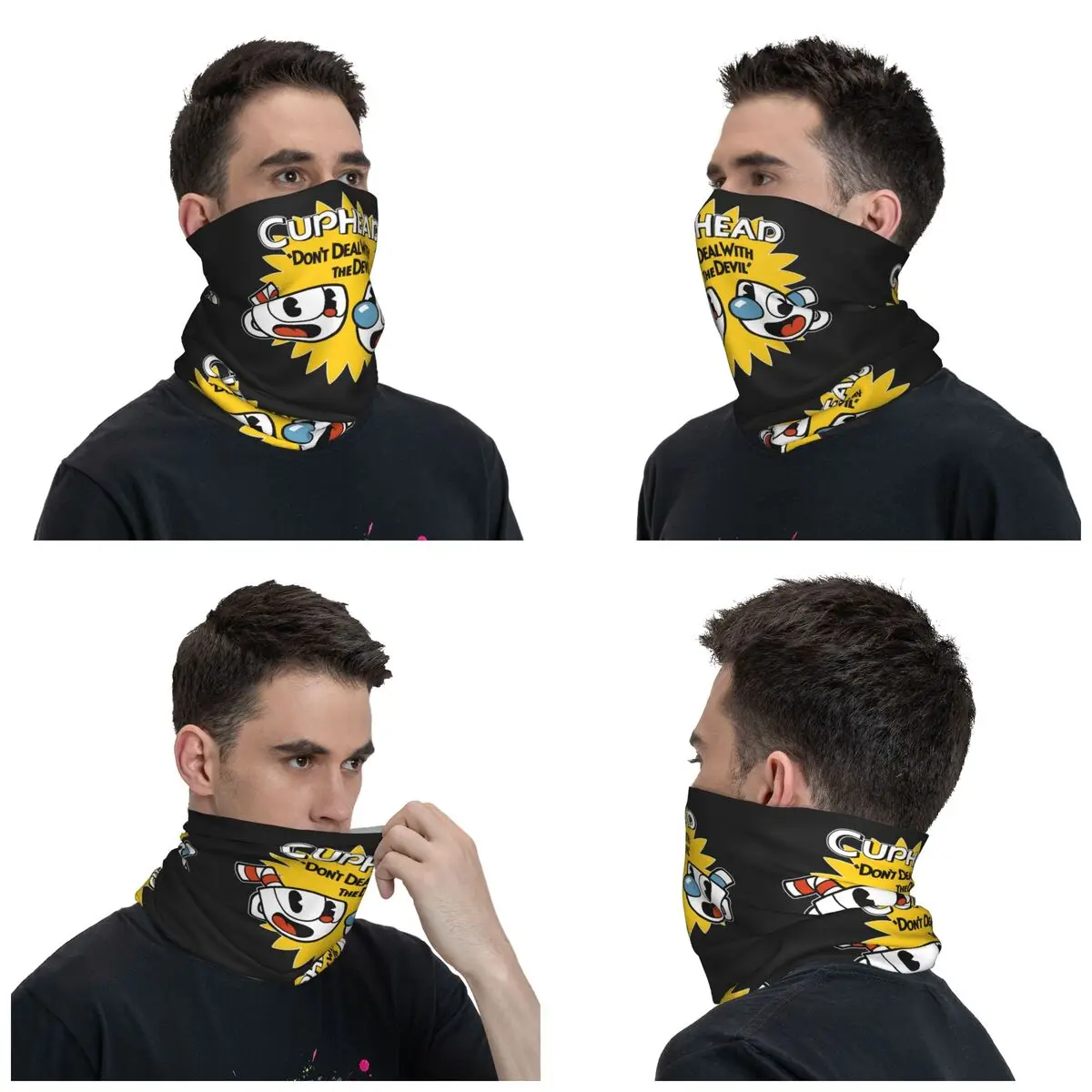 Cuphead And Mugman Neck Gaiter Women Men UV Protection Winter Electronic Games Bandana Scarf for Cycling