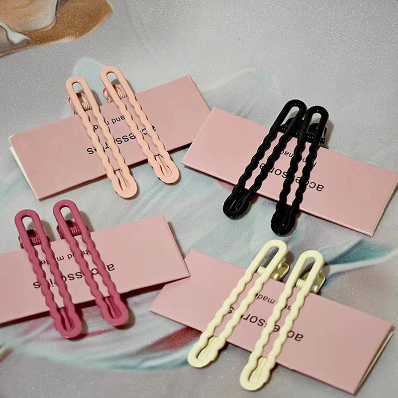 2Pcs/set Candy Color Metal Hollow Hair Clip Broken Hair Side Duckbill Bangs Y2k Hair Accessories