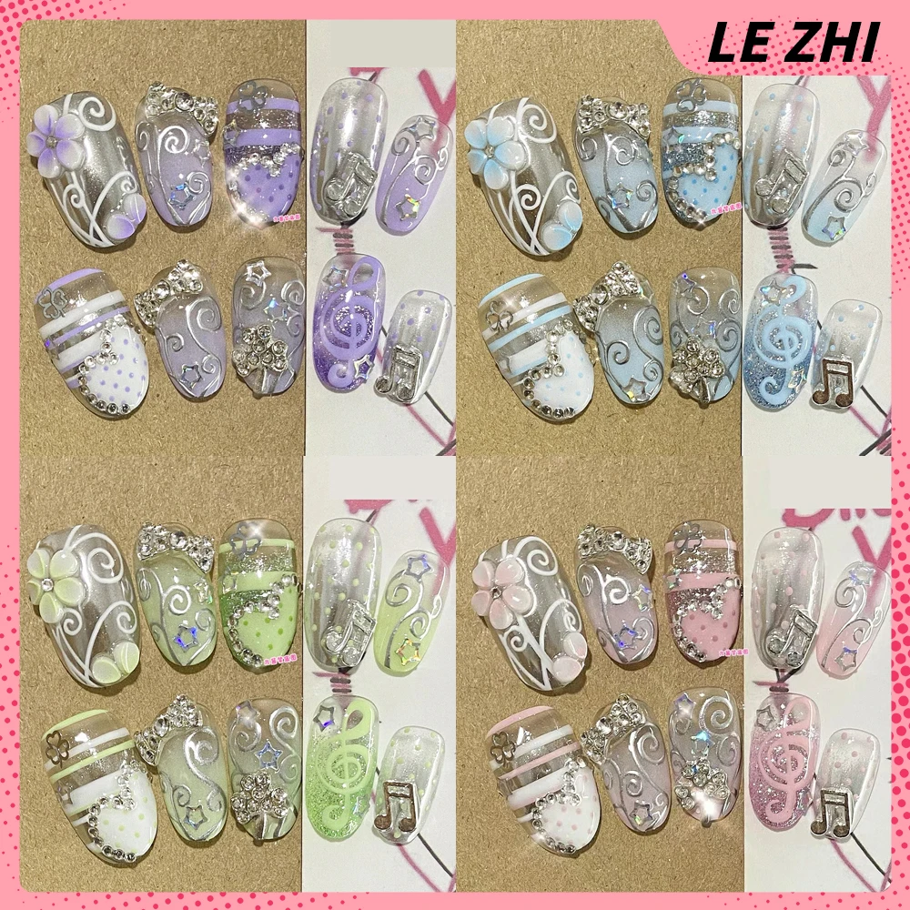 

2026 Summer New Y2K Retro Silver Vines Press On Nails Art Handmade 3D Flowers Magic Mirror Powder Shining Diamond Fake Nails