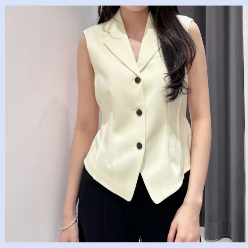 26 year new triacetate sleeveless versatile suit collar vest top for slimming temperament