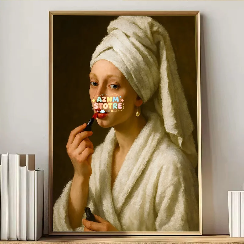 Mona Lisa Funny Toilet Canvas Print Poster Vintage Abstract Art Figure Painting Wash Room Toilet Hallway Wall Art Home Decor