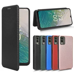 For Nokia C32 Case Carbon Fiber Flip Leather Case For Nokia C32 C 32 Business Magnetic Wallet Card Slot Slim Cover For NokiaC32