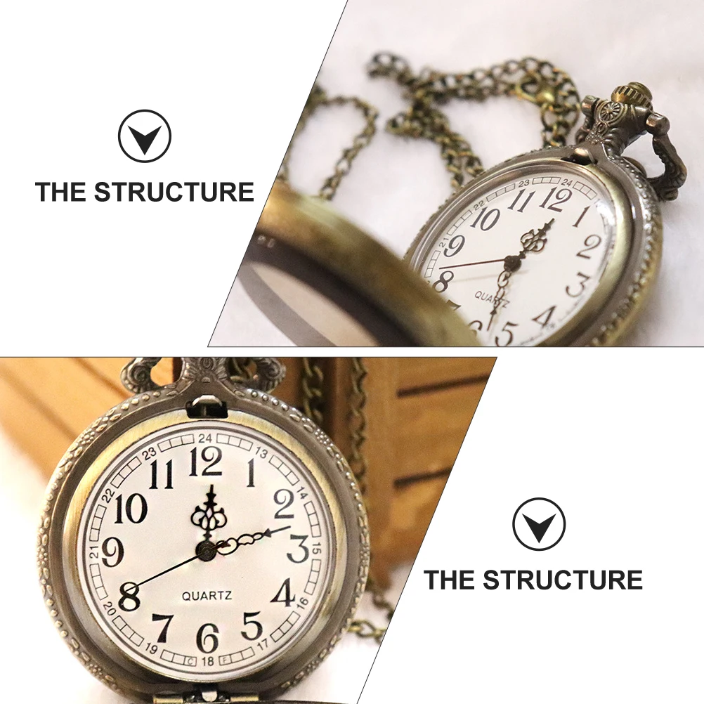 

Vintage Pocket Watch Clamshell Retro Mechanical Hanging Watches Decorative Bronze Engraved Edge Timepiece