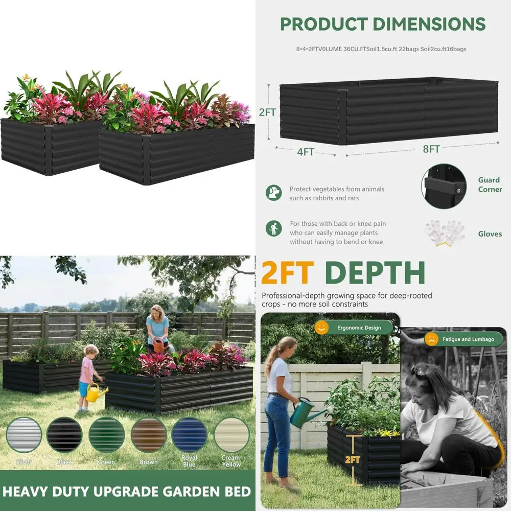 

Large Outdoor Metal Raised Garden Beds - 8x4x2ft Galvanized Planter Boxes for Gardening, Durable Gardening Solutions