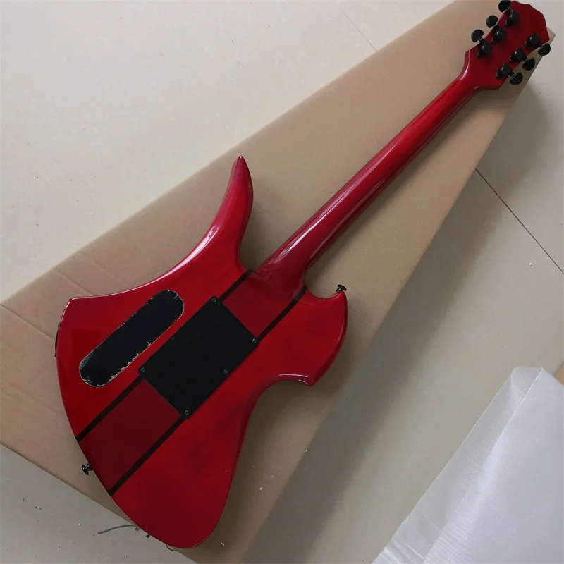 Classic Electric Guitar with Full-body Connection, Double Shake, 6 String Transparent Red Light Paint, Can be Customized