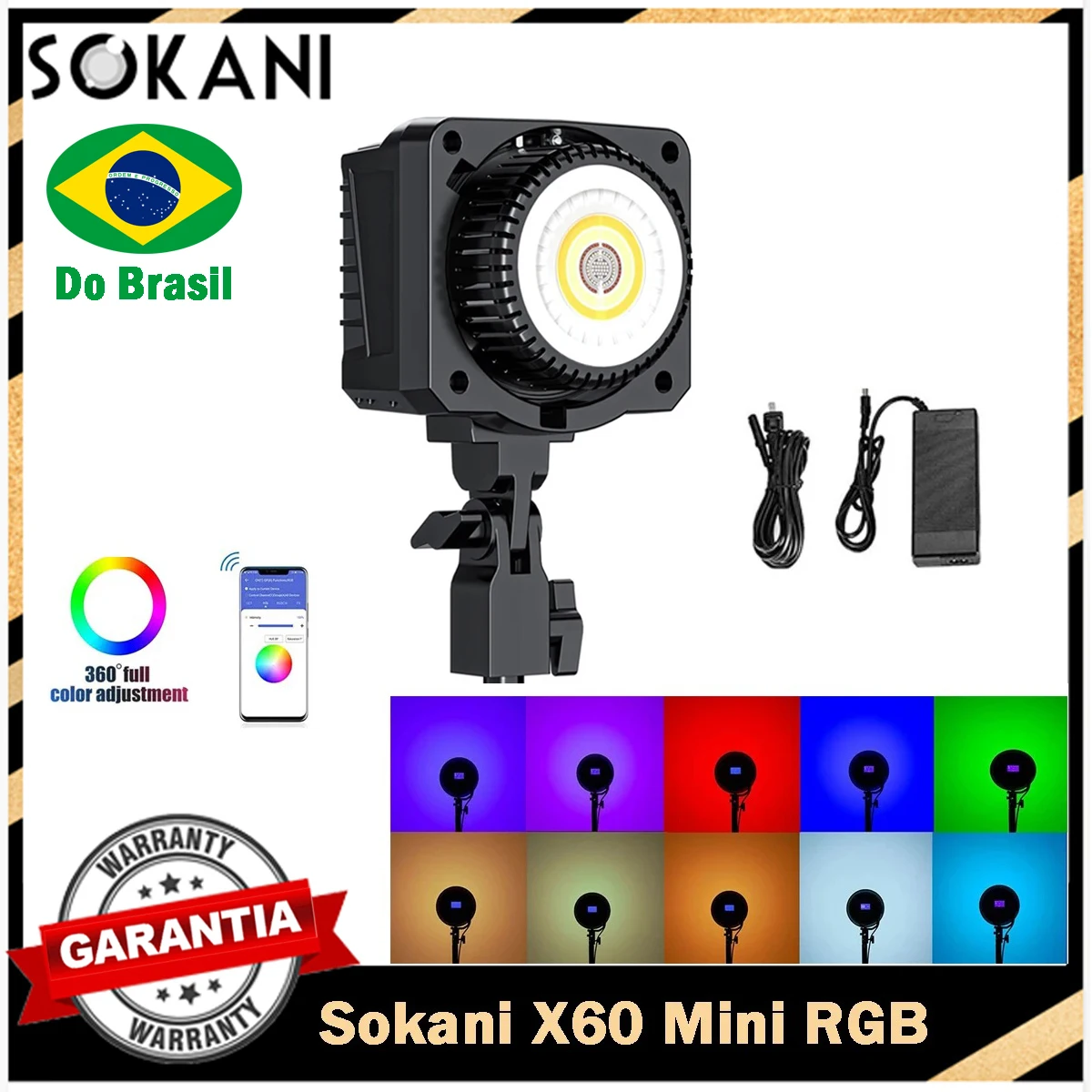 【DO BRASIL】 Sokani X60 Mini 60W RGB Bi-Color LED Video Light Wireless APP Control Bowens Mount for Youtube TikTok Photography