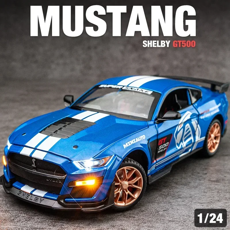 Модель автомобиля Ford Mustang Shelby GT500 в масштабе 1:24, литая металлическая игрушка, литье под давлением, автомобиль со звуком и фотомагнитом, игрушки для детей, автомобиль C71