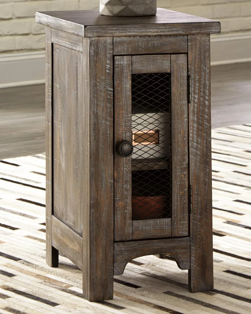 Signature Design by Ashley Danell Ridge Rustic Chair Side End Table with Double Cabinet Doors and 1 Storage Shelf, Brown