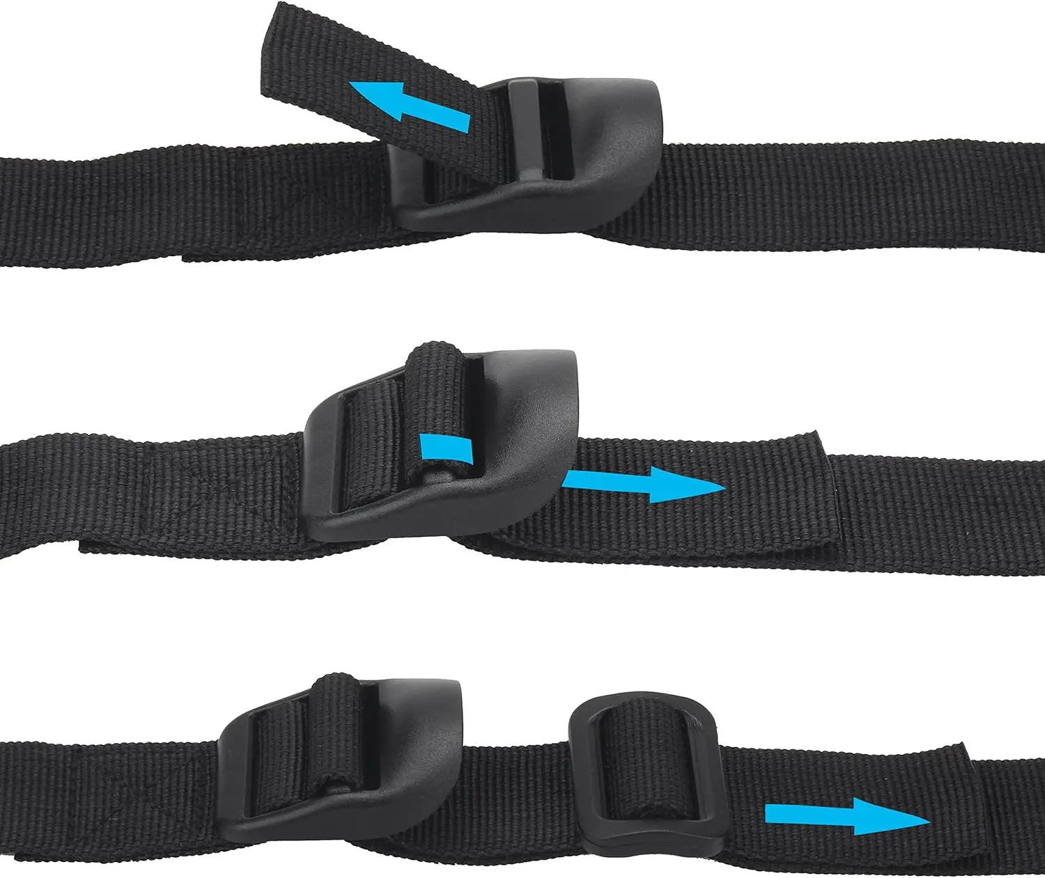 Cintas de Compressão para Saco de Dormir Reforçadas, Pacote com 2 com Fivela Plástica para Camping, Caminhada, Bagagem - 48 Polegadas Preto