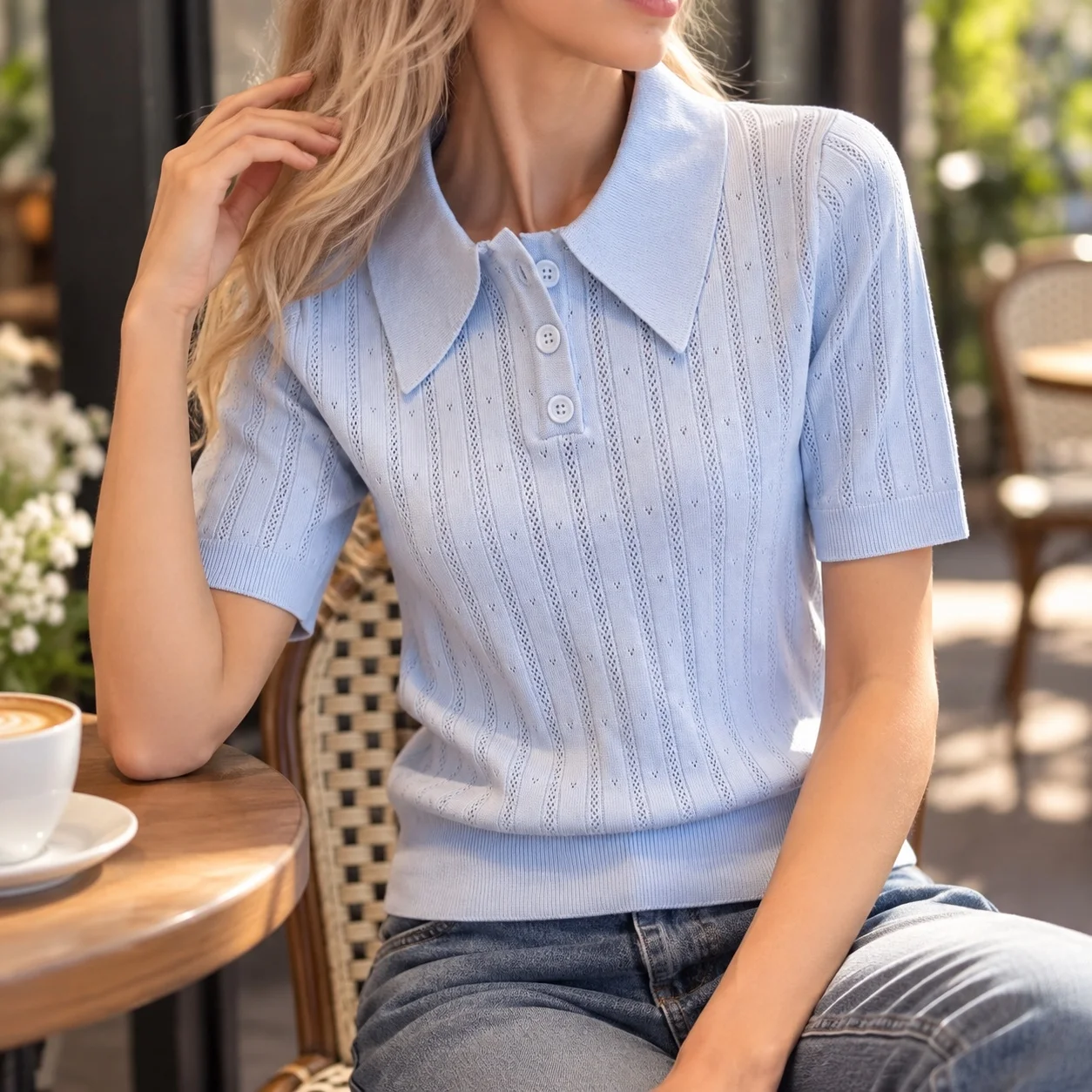 Thick Pullover Top Slim Fit European and American Style with Polo Collar Sweet and Fresh Regular Sleeve Summer Women T Shirt