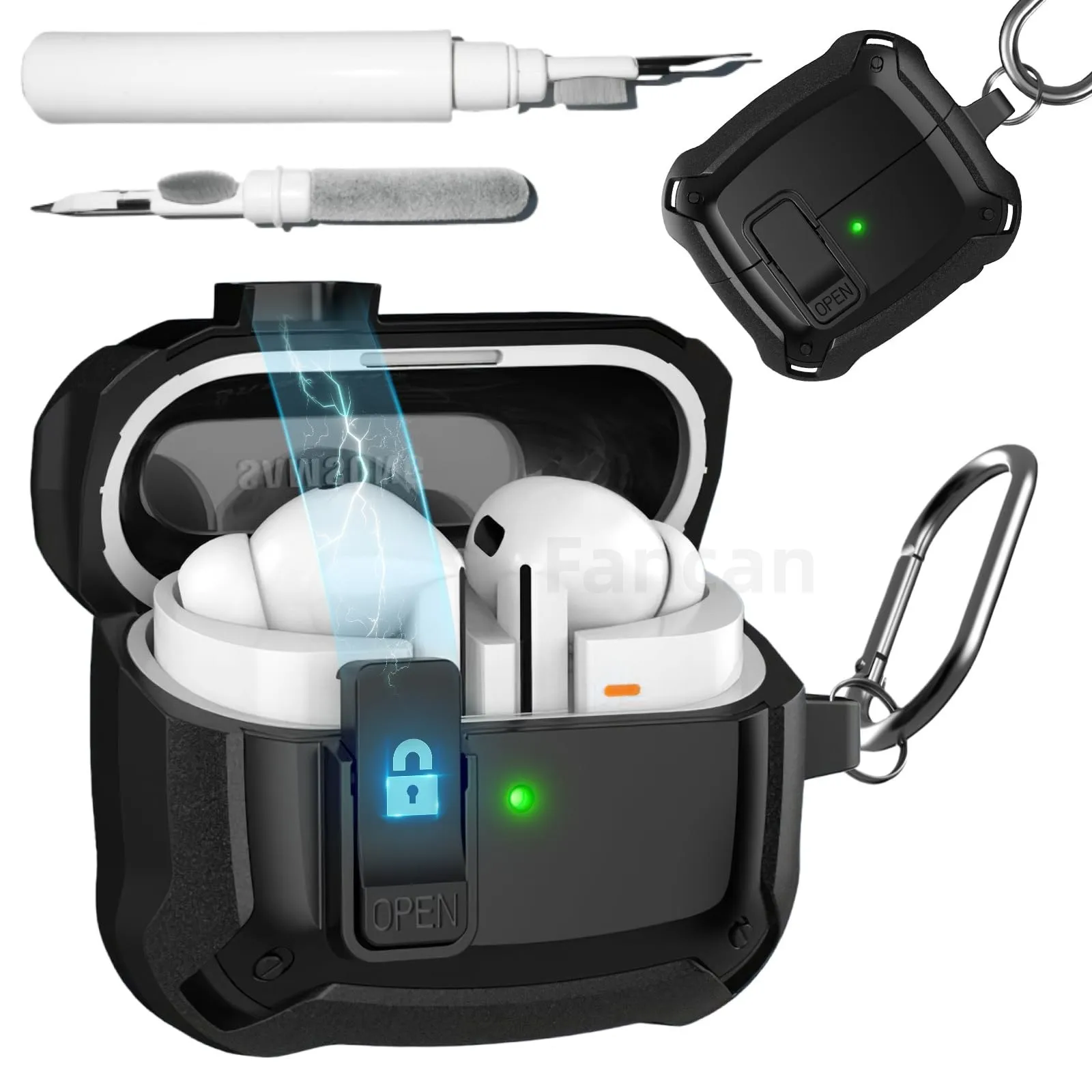 삼성 갤럭시 버즈 3 프로용 보안 잠금 커버, 클리너 키트 및 후크 포함, 충격 방지 케이스, 보호 케이스