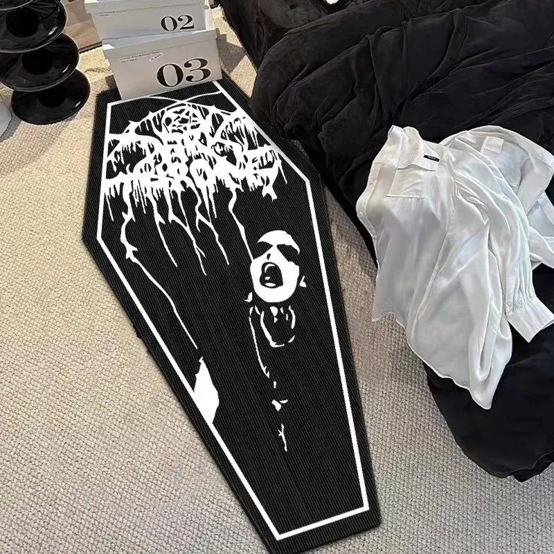 VIKAMA Coffin Shaped Ghost Runner Rug Gothic Drip Print Crystal Velvet Non Slip Spooky Halloween Bedroom Floor Decor Mat