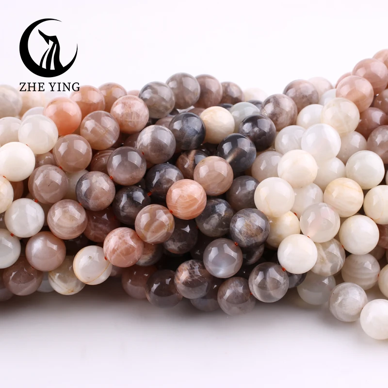 Natural Peach Moonstone Beads 8/10mm Mix Color Round Gemstone Loose Spacer Beads For Jewelry Making DIY Bracelets Necklace 15\