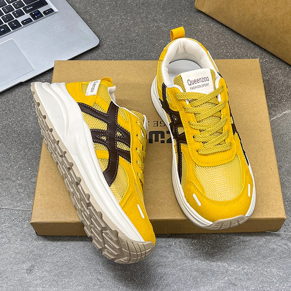 ربيع الخريف جلد ناعم شبكة أحذية رياضية نسائية عادية سميكة القاع المألوف خفيفة الوزن زيادة الارتفاع الأحذية