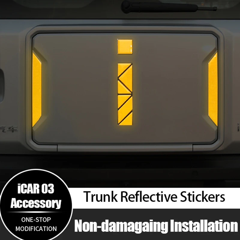 

4Pcs For Chery Icar 03 Jaecoo J6 Anticollision Safety Strong Reflection Car Rear Trunk Storage Box Reflective Warning Stickers
