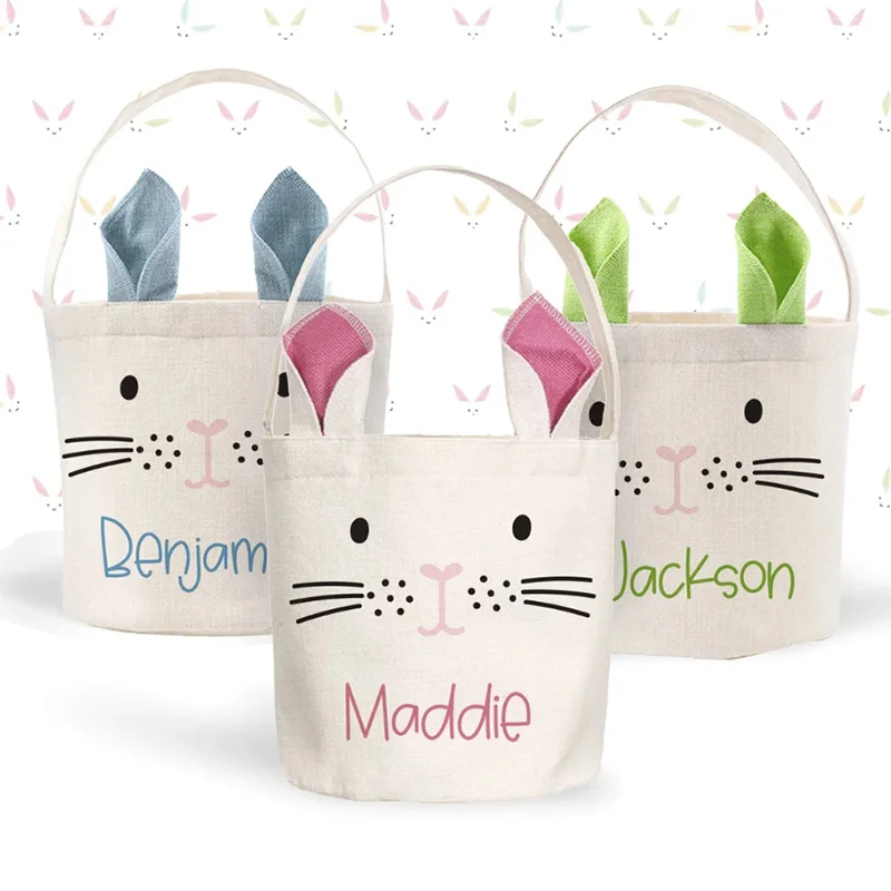 

Personalized Pink Blue or Green Easter Rabbit Ear Basket Custom Kids Girls Boys Easter Gifts Egg Hunt Basket Festival Decoration