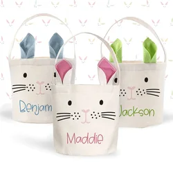 Personalized Pink Blue or Green Easter Rabbit Ear Basket Custom Kids Girls Boys Easter Gifts Egg Hunt Basket Festival Decoration