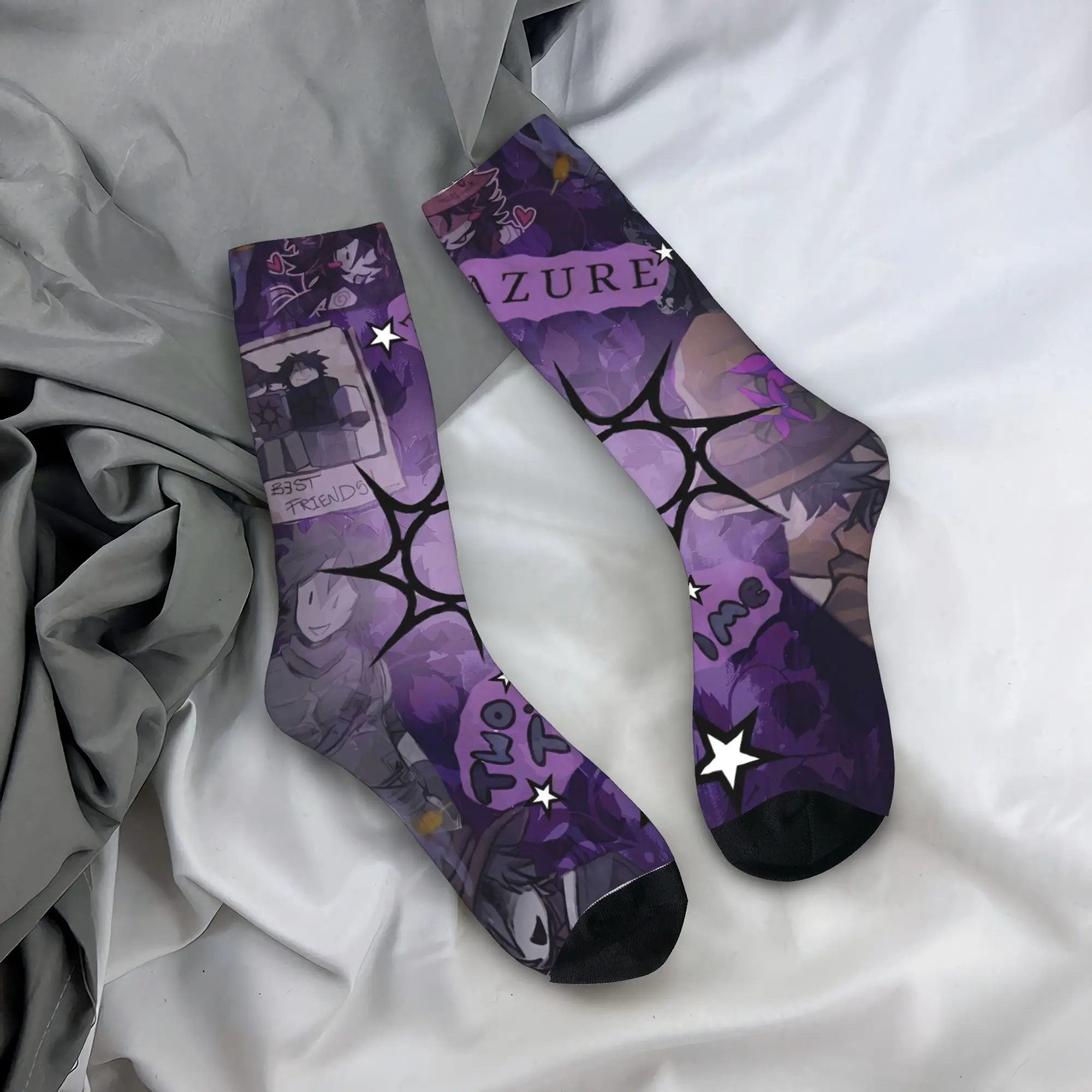 

Retro Azuretime Anime Skateboard Socks Azure Two Time Forsaken Polyester Middle Tube Socks for Women Men Sweat Absorbing